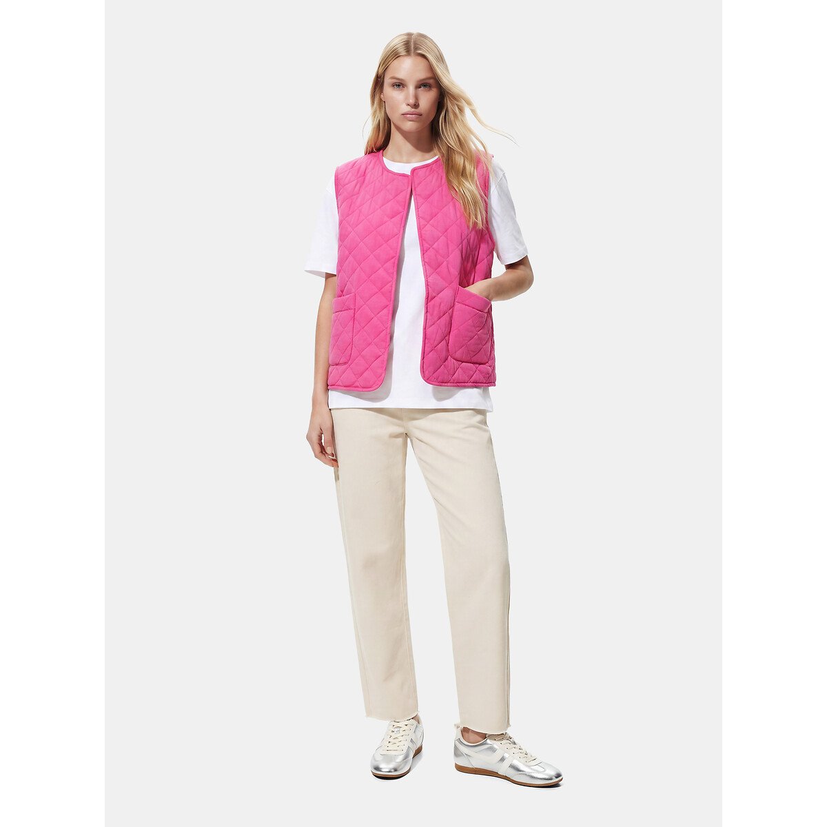 Veste sans manches matelassée rose fuchsia, PIECES