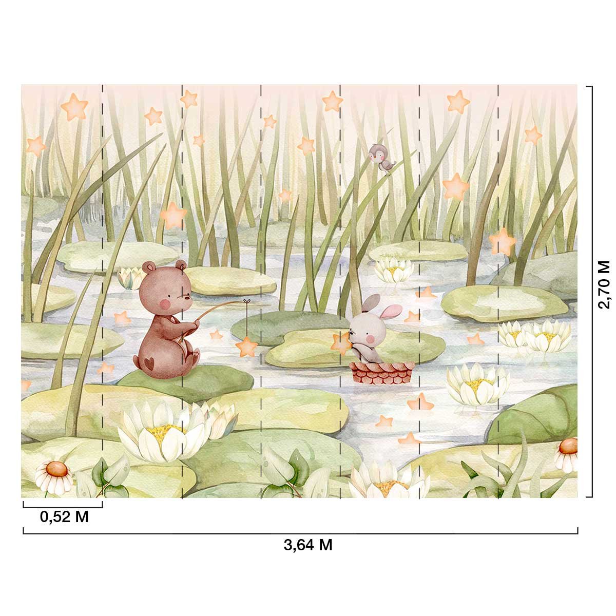 Papier peint étoiles nature chambre bébé vert, HEXOA