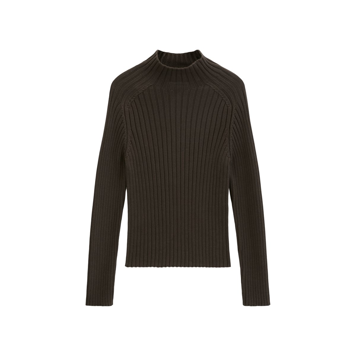 Pull à col tourbillon slim en coton lourd marron, MARC O'POLO