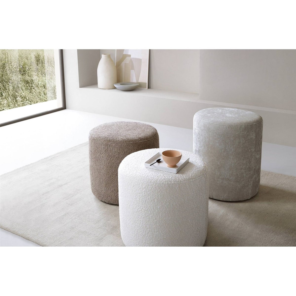 Pouf rond en tissu collection SEPPIO bleu canard, RECOLLECTION