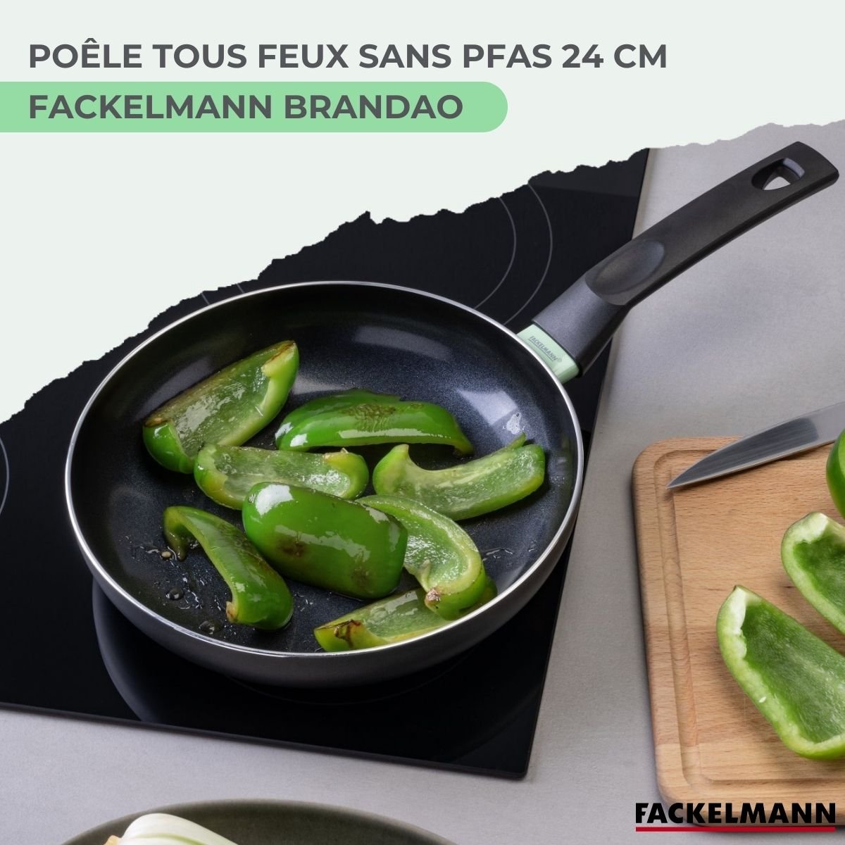 Poêle 24 cm aluminium revêtement céramique antiadhésif BRANDAO vert,noir, FACKELMANN