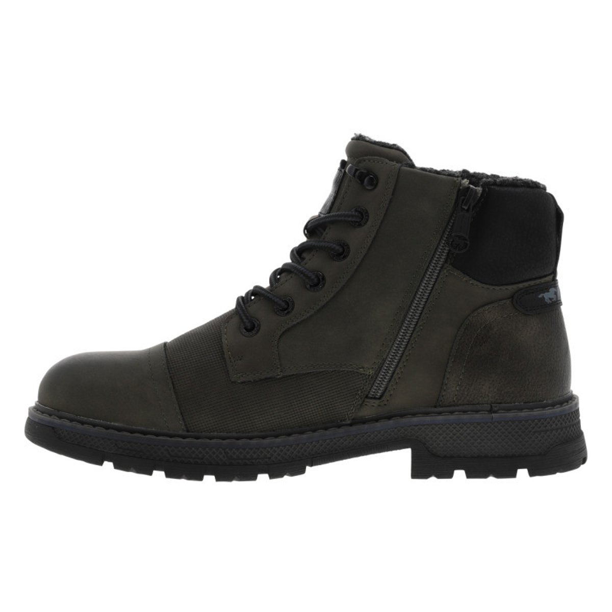 Bottines kaki à talon décroché bas avec un zip et des lacets ronds kaki, MUSTANG