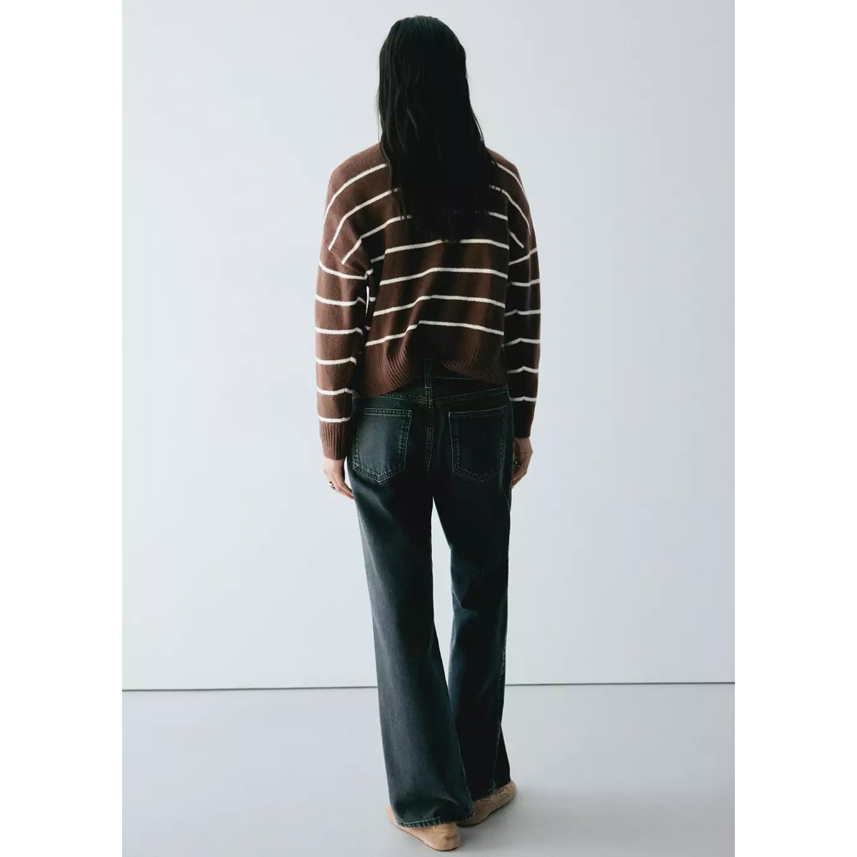 Pull-over rayures col montant marron, MANGO