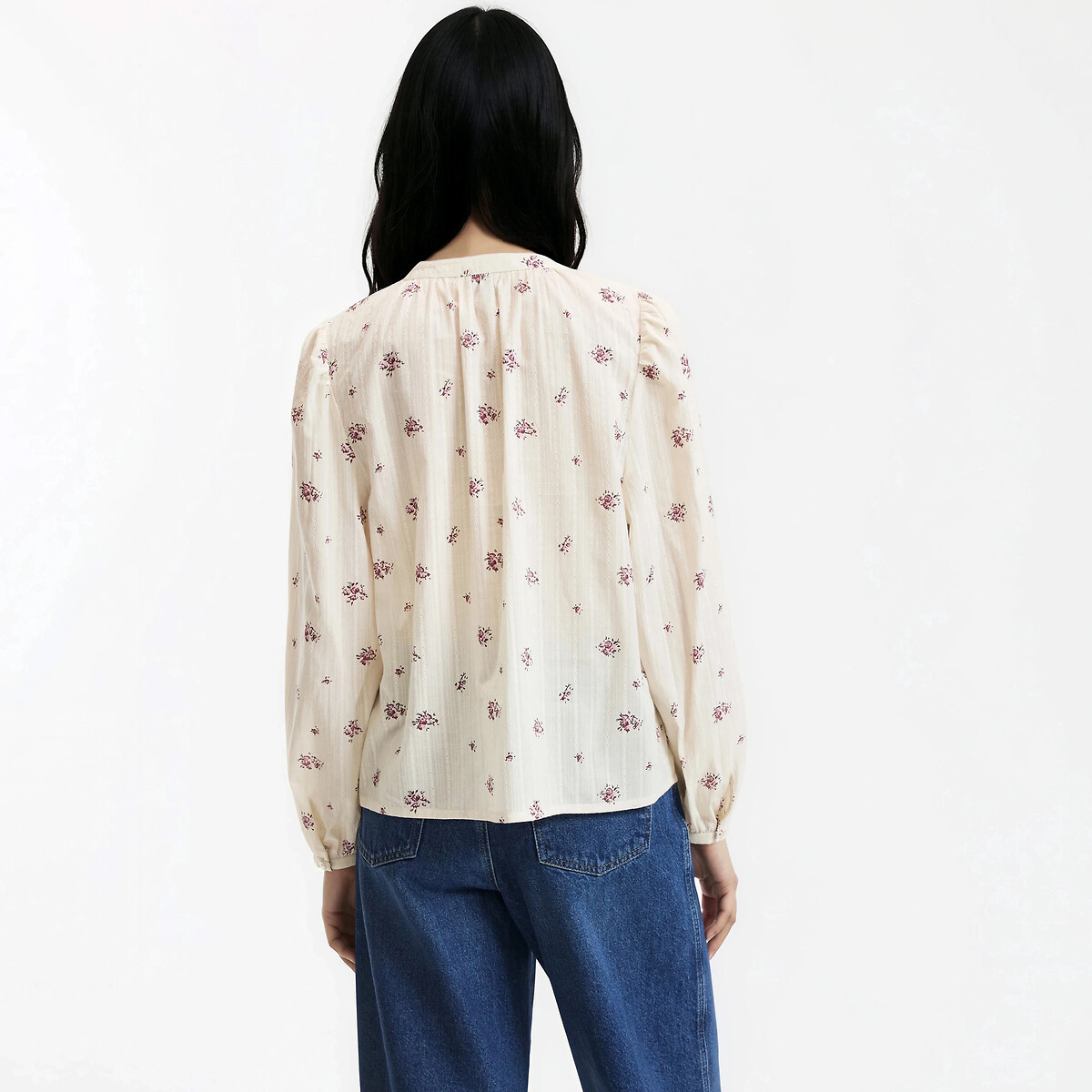 Blouse col V manches longues imprimé floral imprimé fleurs fond écru, LA REDOUTE COLLECTIONS