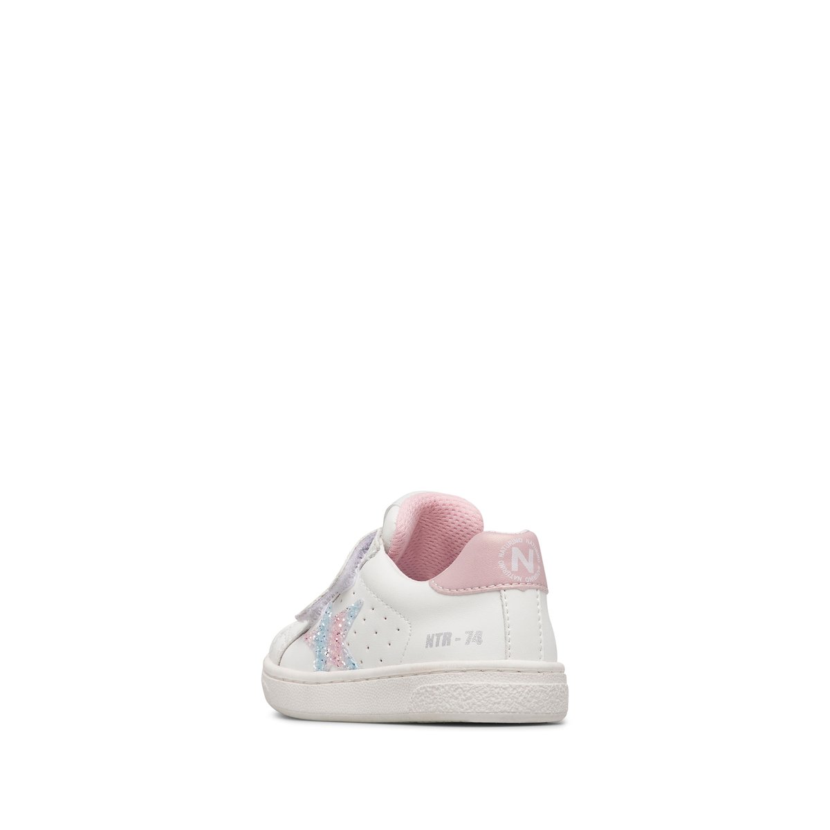 Sneakers en cuir et tissu pailleté PINN VL. blanc-rose, NATURINO