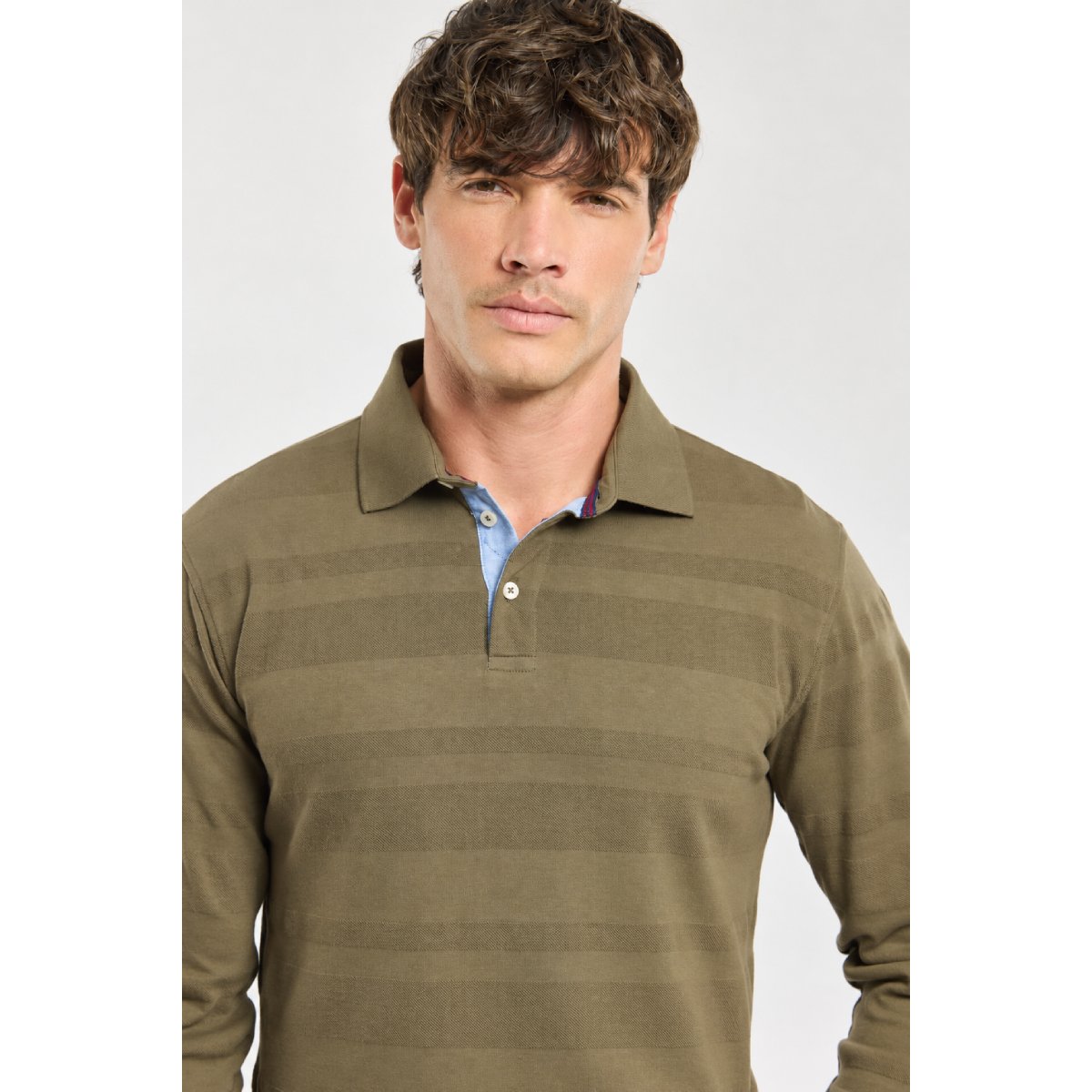 Polo rayures fantaisie en coton pour homme olive, ARMOR-LUX