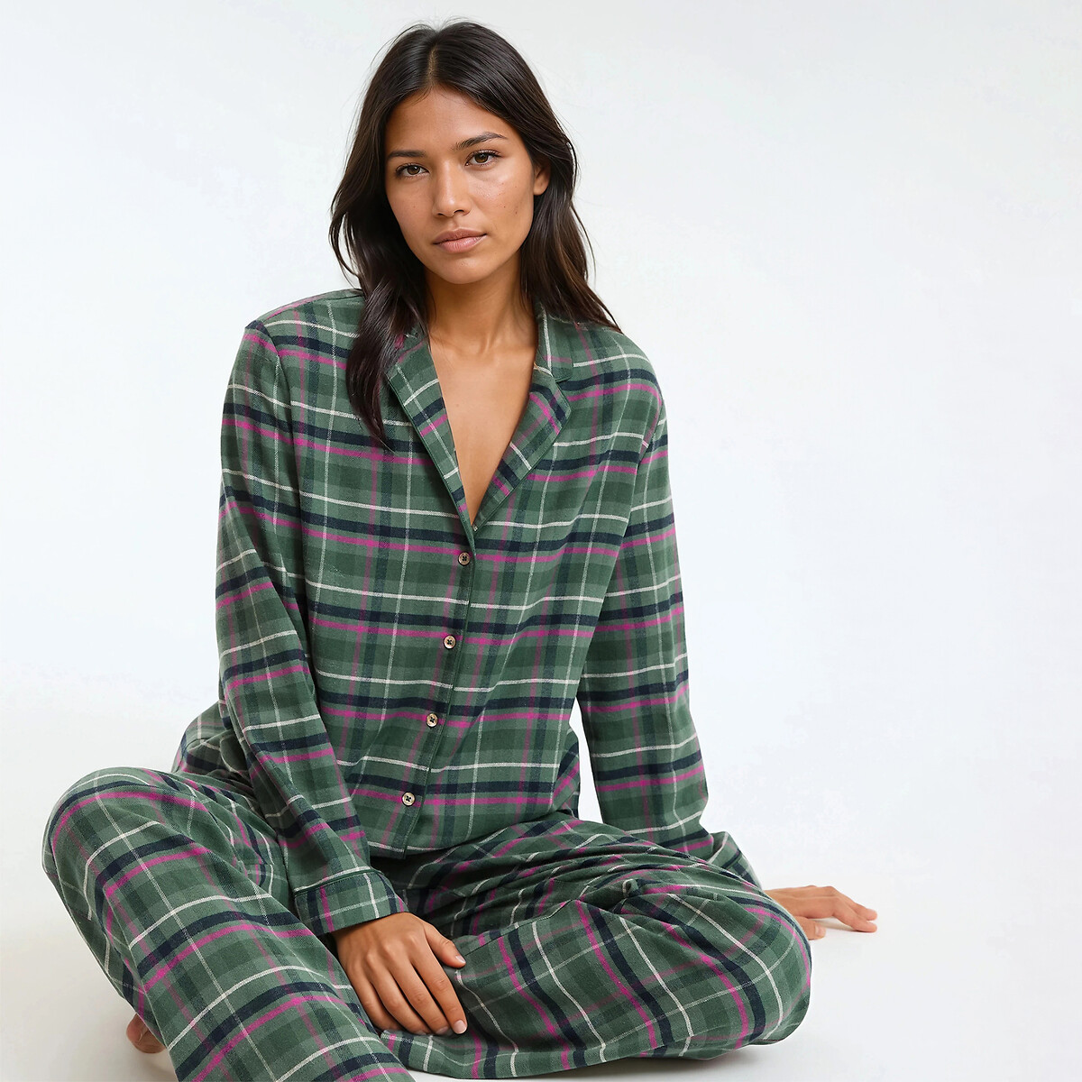 Checked Flannel Pyjamas green checks, LA REDOUTE COLLECTIONS