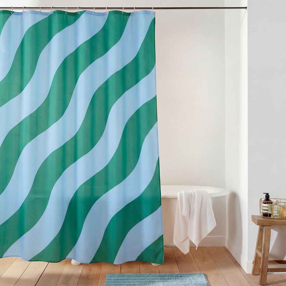 Vague Printed Recycled Polyester Shower Curtain green/blue, LA REDOUTE INTERIEURS