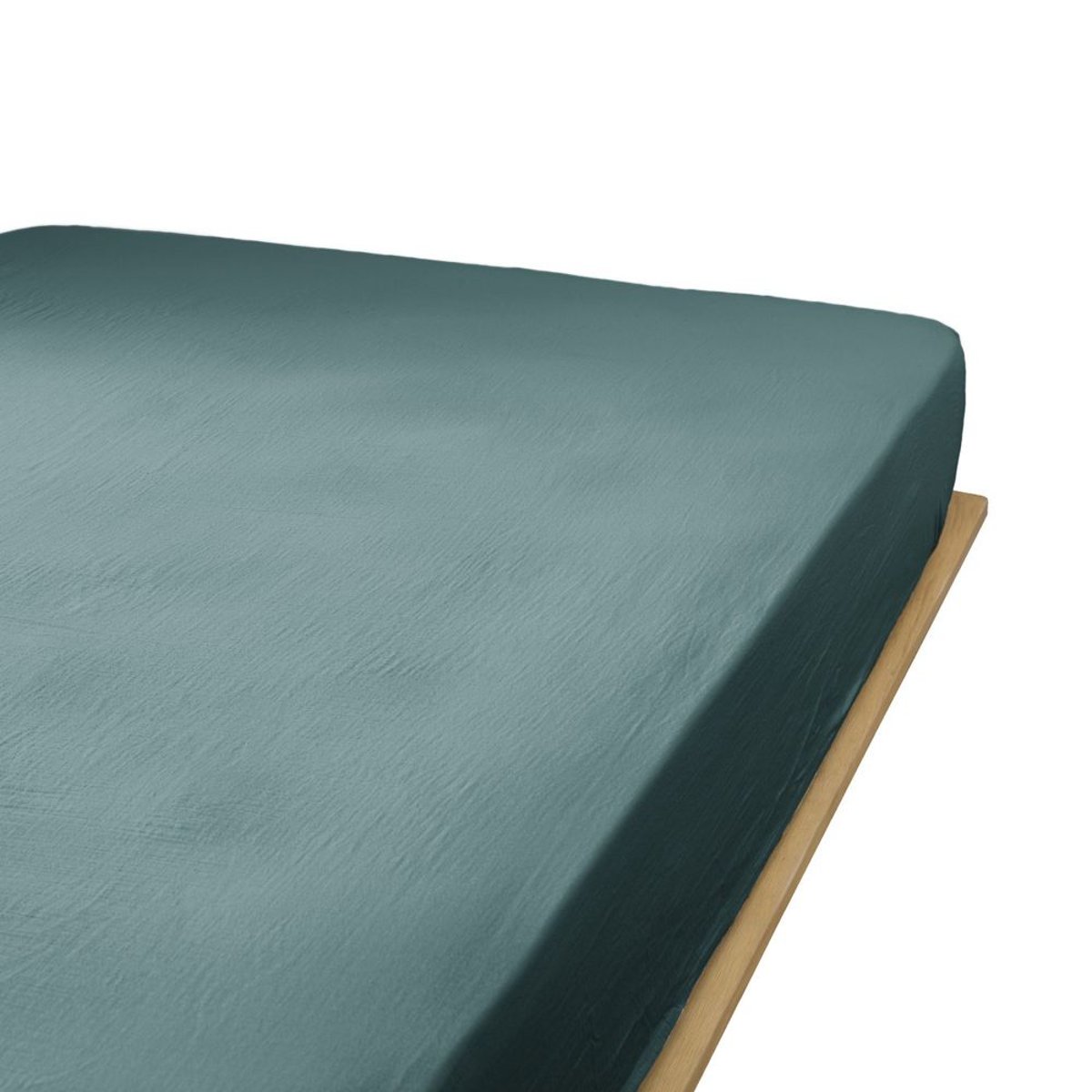 Drap housse en double gaze de coton avec bonnet 30cm Terra bleu, EDEN