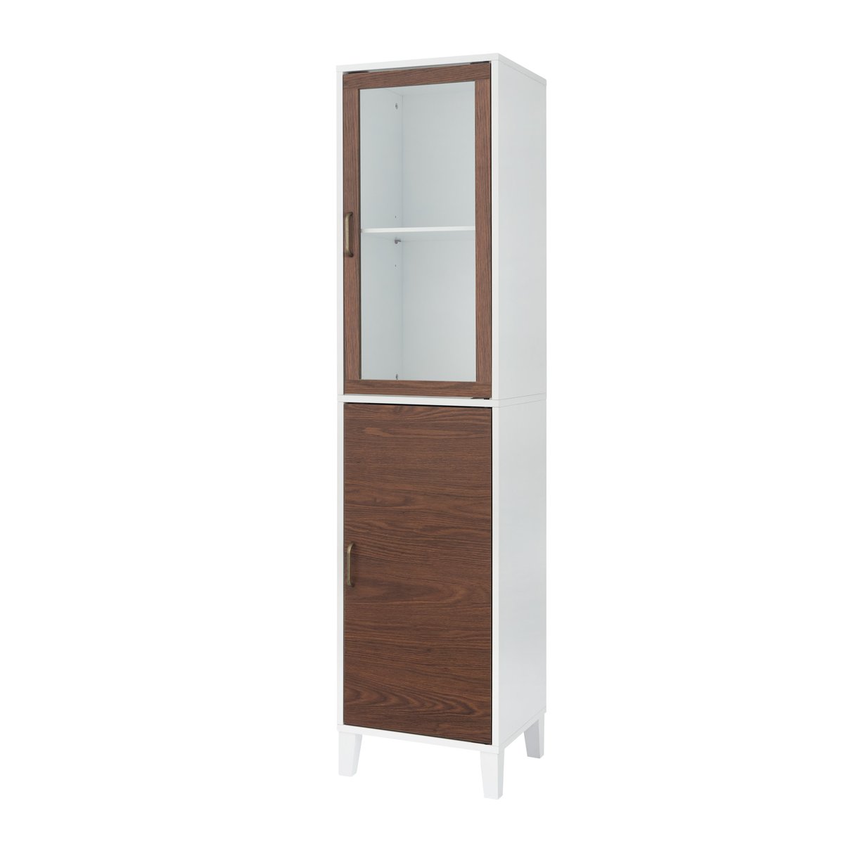 Grande armoire et effet noyer avec portes et étagères réglables, Blanc, TYLER couleur unique, TEAMSON HOME
