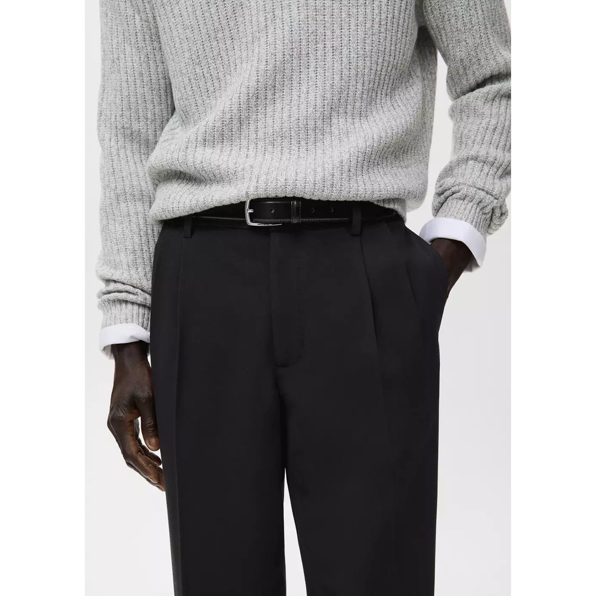 Pantalon regular-fit pinces noir, MANGO MAN