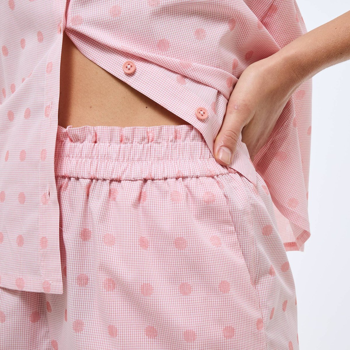 Short vichy en coton blanc, MONOPRIX