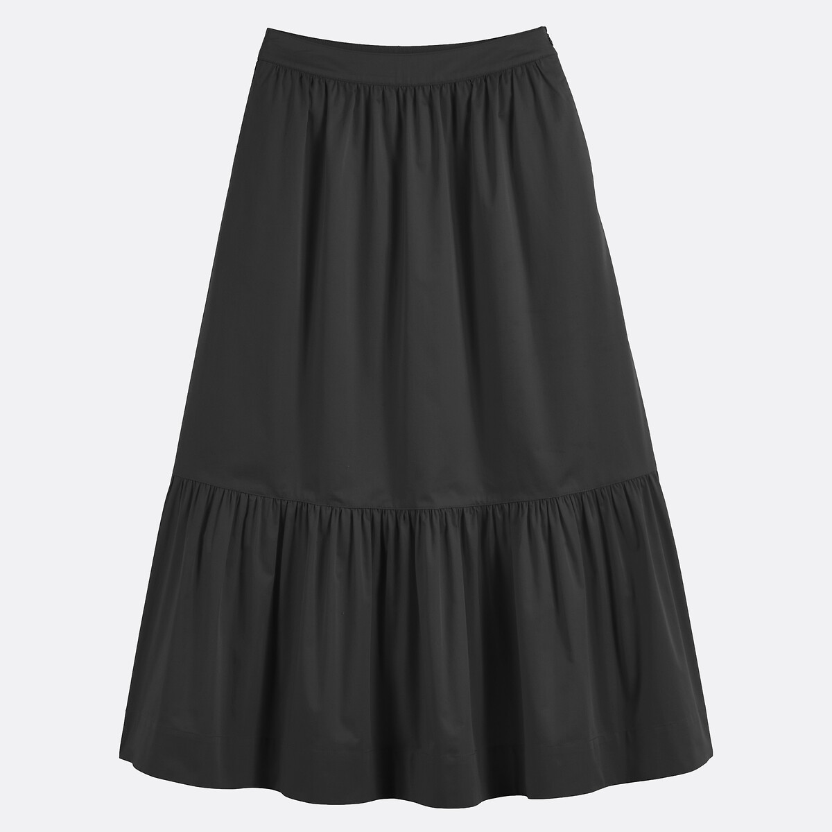 Jupe longue à volant en coton noir, LA REDOUTE COLLECTIONS