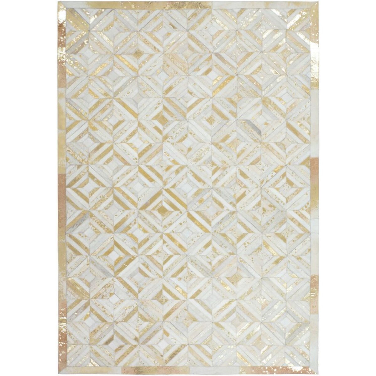 Tapis rectangulaire en cuir fait main SPARK blanc, or, ARTE ESPINA