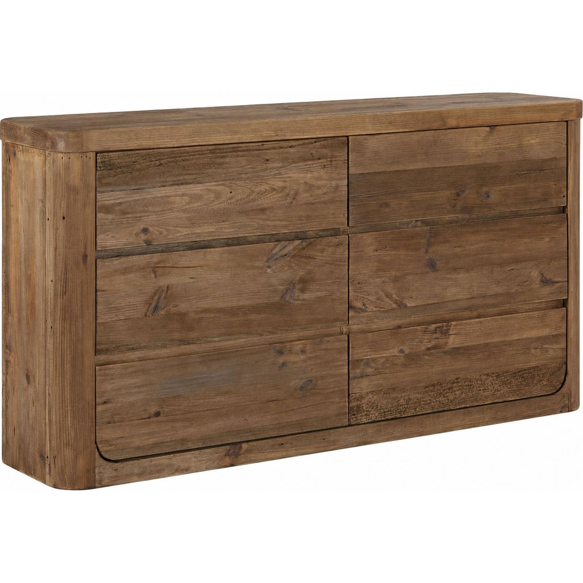 Console de rangement en pin, 6 Tiroirs naturel vieilli, RECOLLECTION