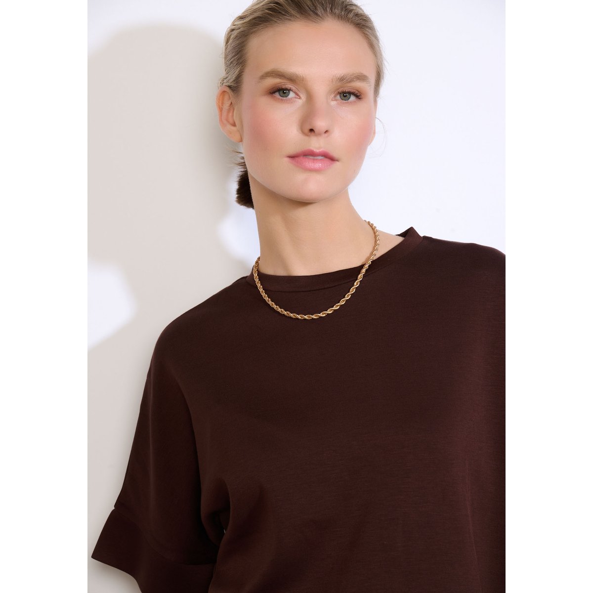 T-shirt col rond modal brun fonce chocolate, LOLALIZA