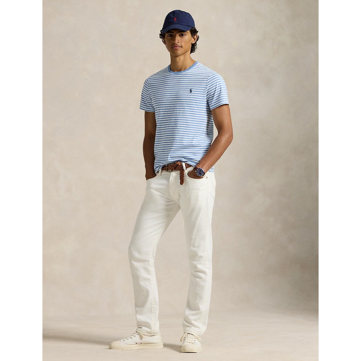 T-shirt girocollo maniche corte blu chiaro/bianco, POLO RALPH LAUREN