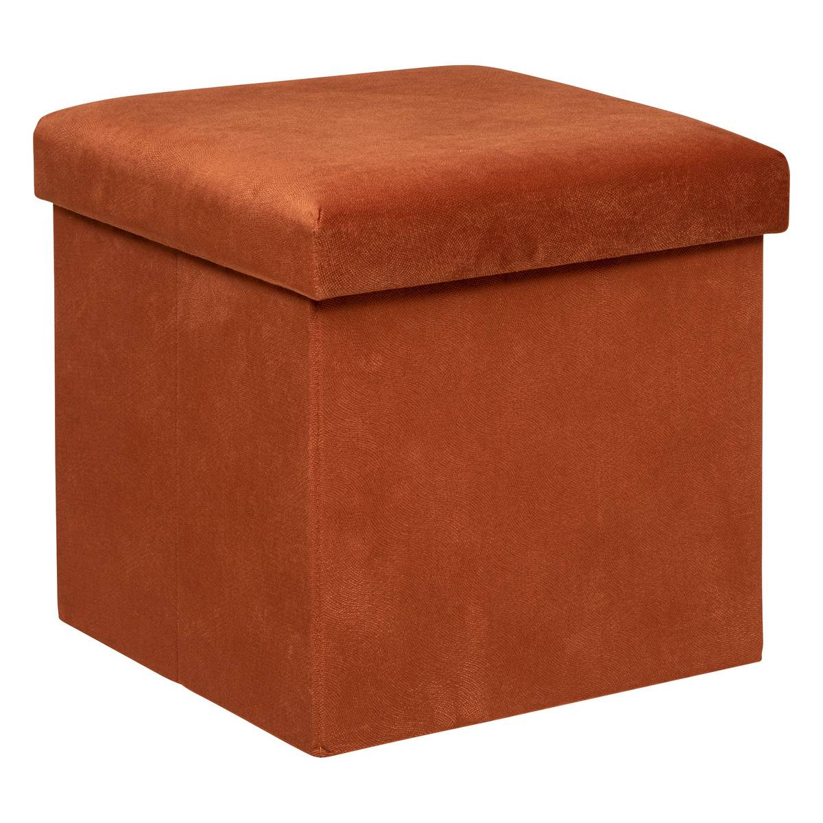 Pouf pliant coffre de rangement en velours LILOU ambre, ATMOSPHERA