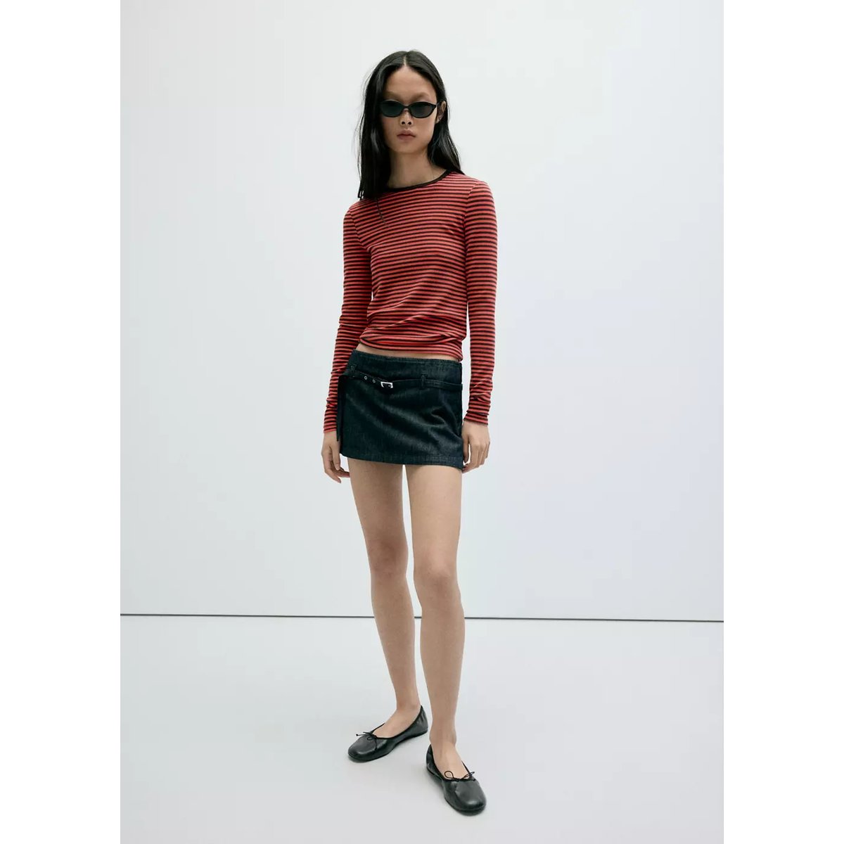 T-shirt rayé manches longues rouge, MANGO
