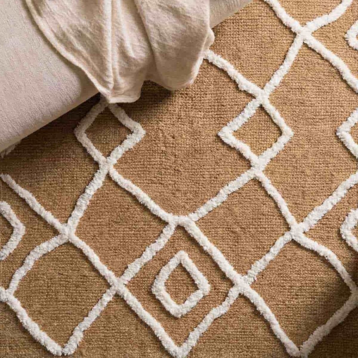 Tapis en jute tufté motifs géométriques 120x170cm naturel, ORNAMI