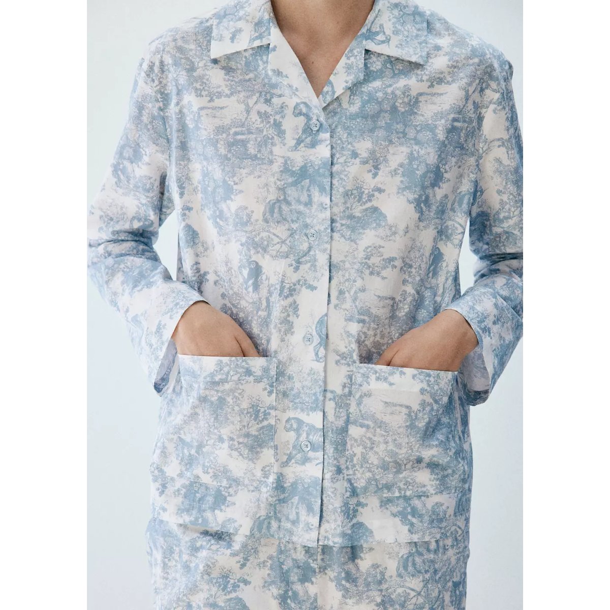 Chemise coton imprimée bleu, MANGO