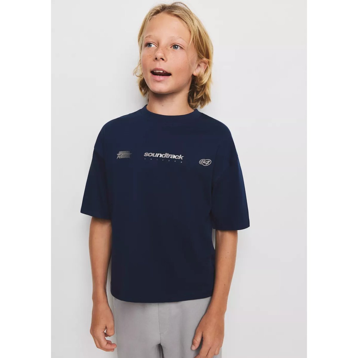 T-shirt oversize détails imprimés bleu marine, MANGO KIDS