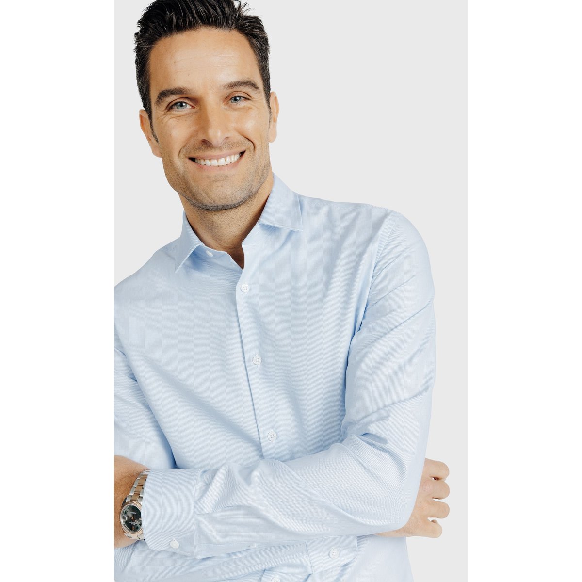 Chemise Slim fit double retors micro dessin bleu ciel, ACROSS