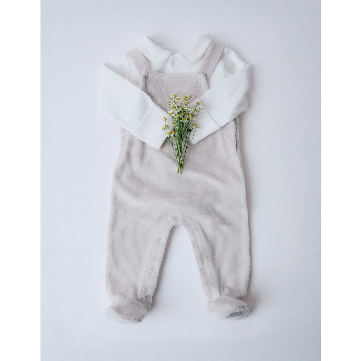 Ensemble body en coton + salopette en velours gris clair, ZIPPY