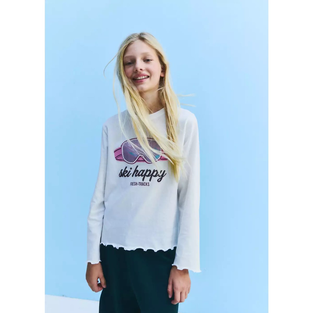 T-shirt coton détail imprimé blanc cassé, MANGO KIDS