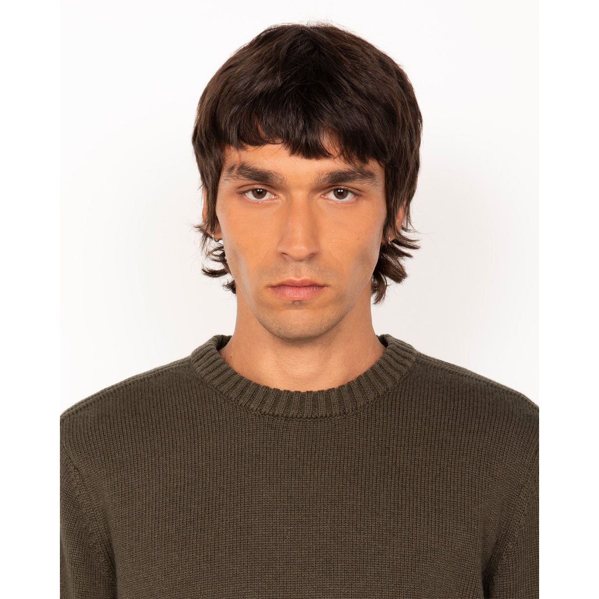 Pull col rond maille fantaisie kaki foncé, SCHOTT