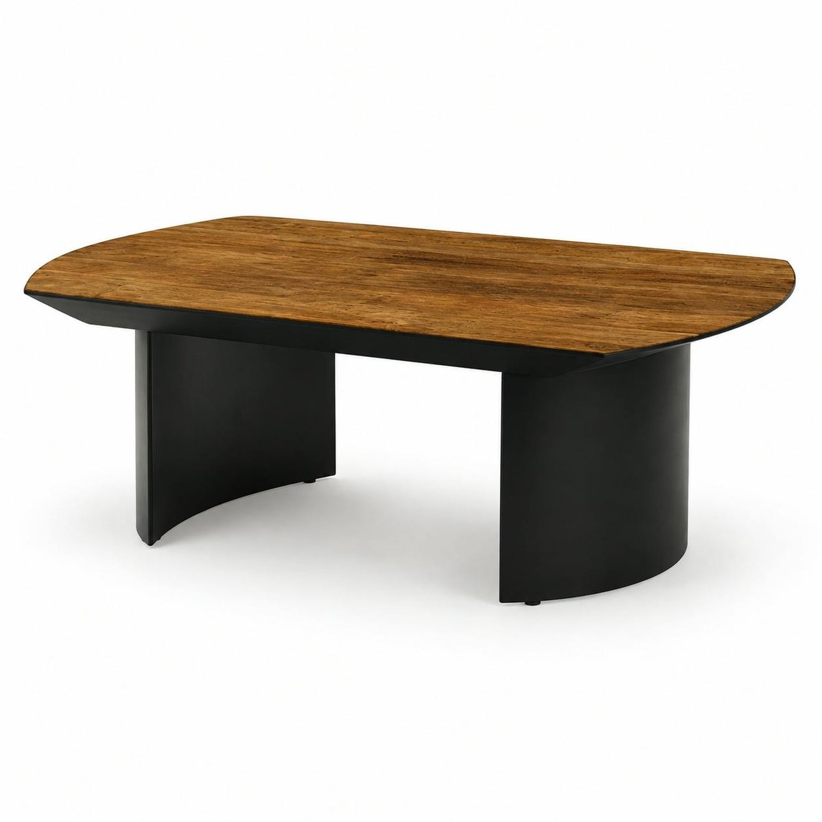 Table basse teck recyclé pieds arrondis noirs TRANI bois naturel, PIER IMPORT