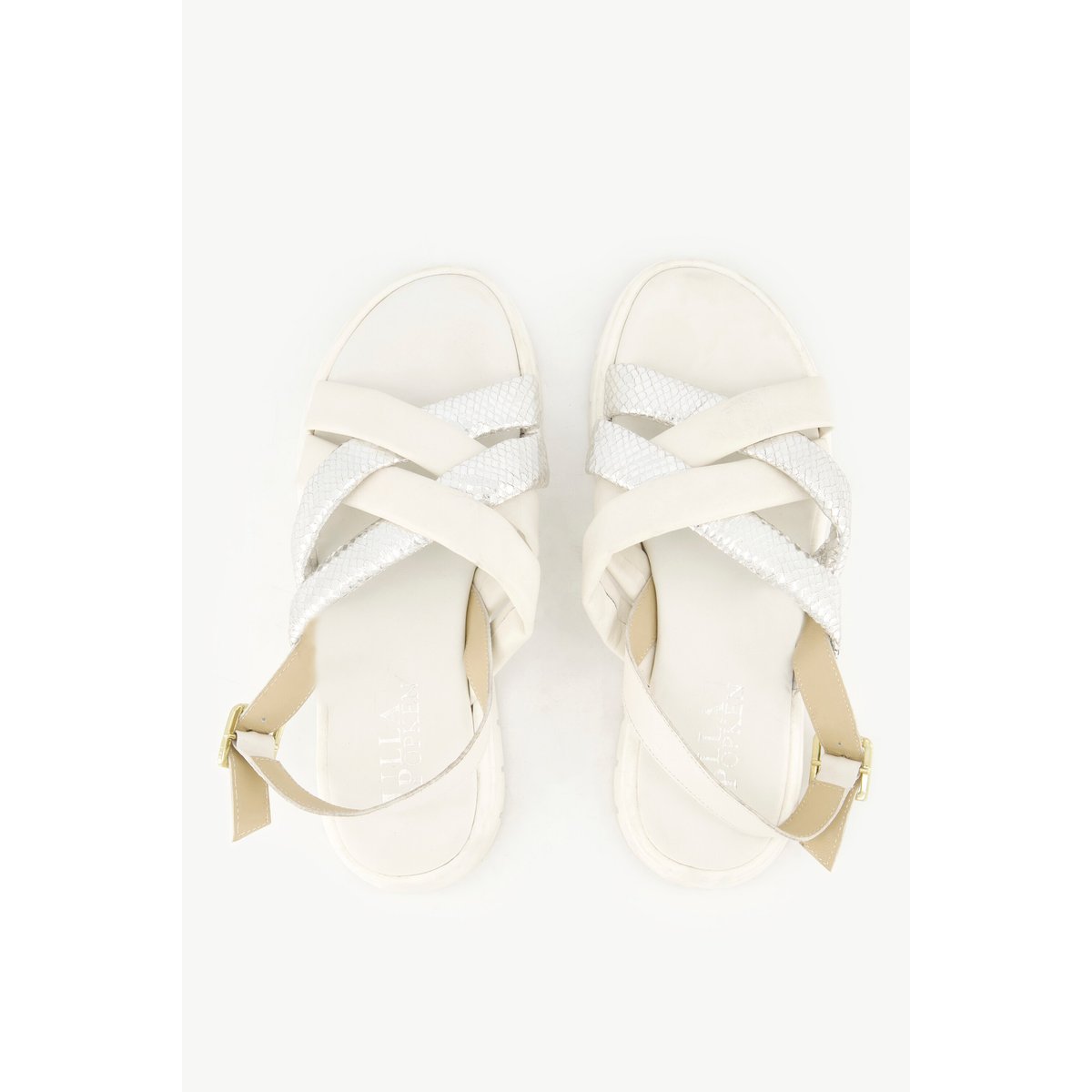 Sandales en cuir , pied large blanc neige, ULLA POPKEN