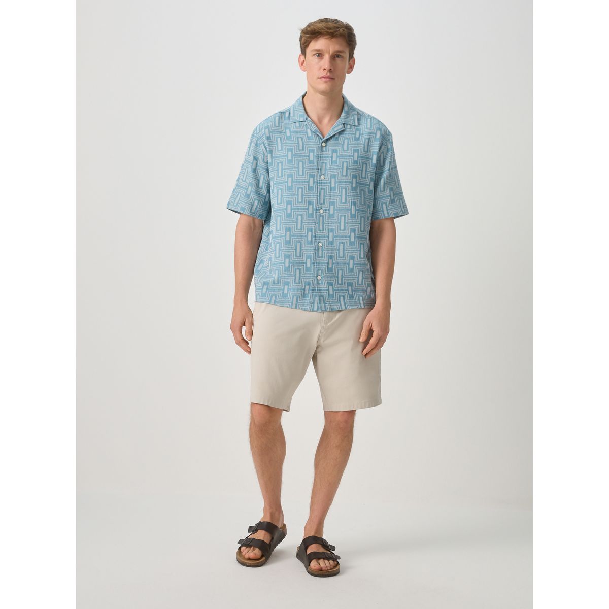 Chemise manches courtes à imprimé bleu géométrique, NEXT