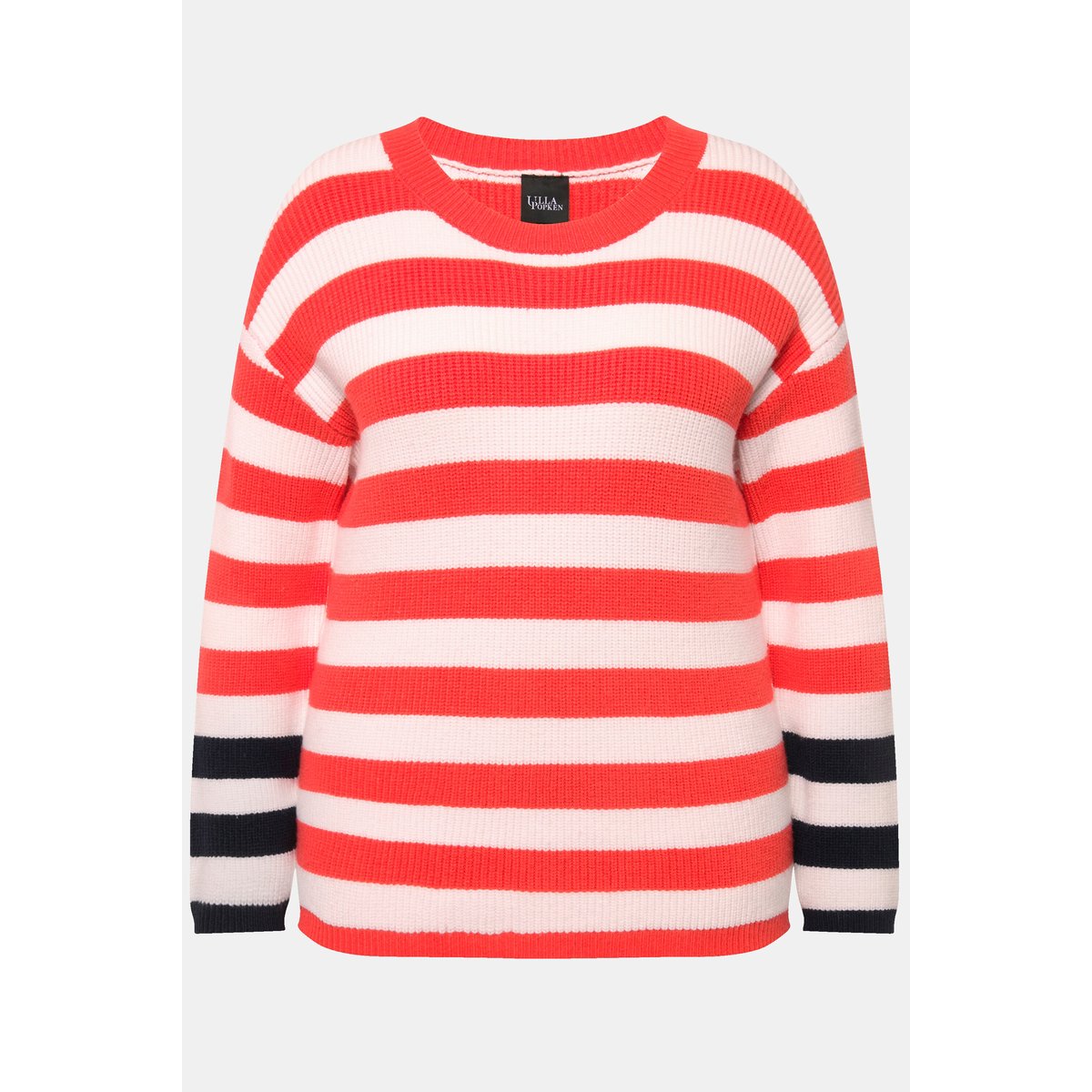 Pull rayé, col rond et manches longues rouge hibiscus, ULLA POPKEN