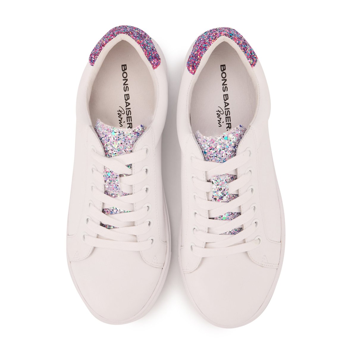 Baskets En Cuir Simone Glitters Multi blanc, BONS BAISERS
