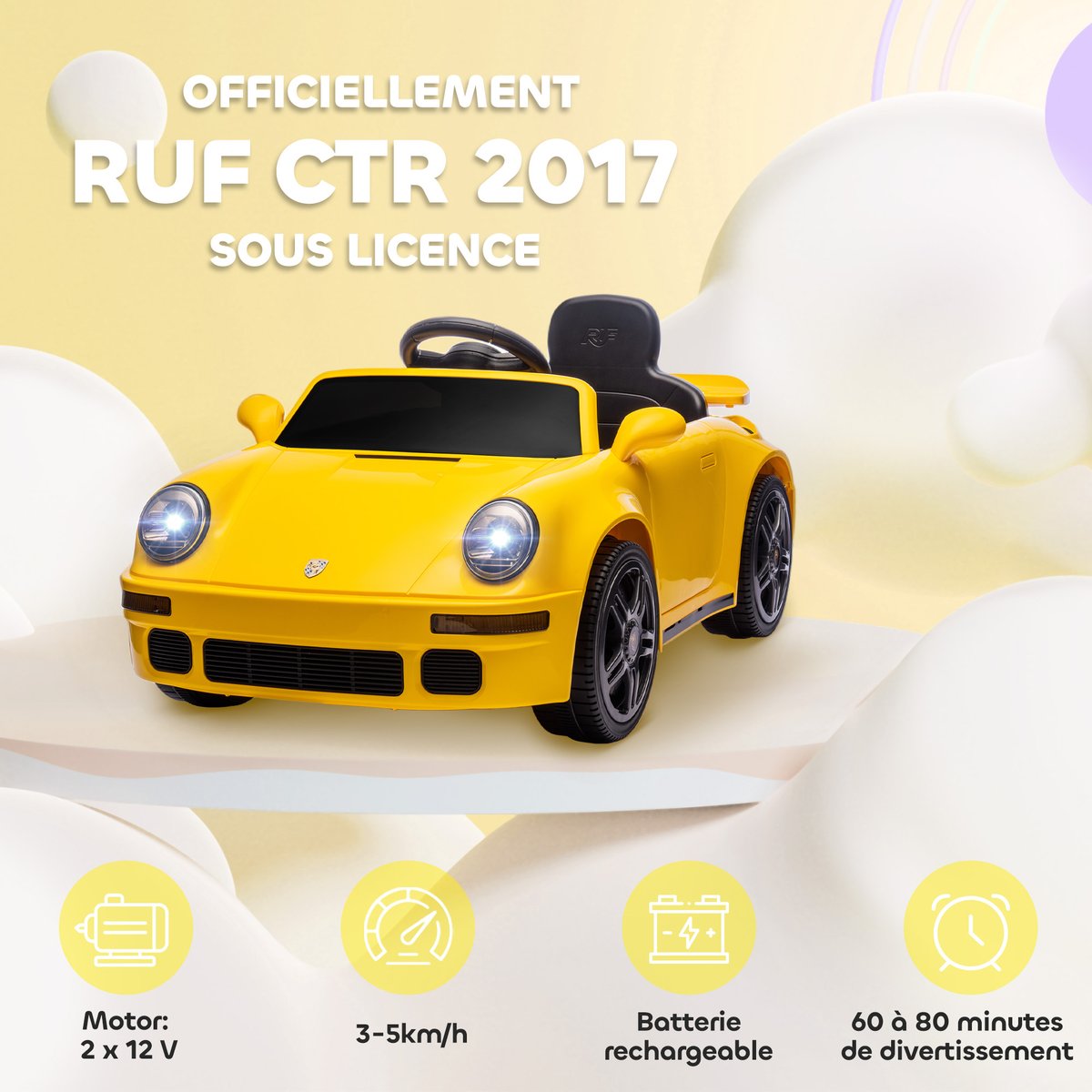 Voiture électrique à conducteur assis PP jaune, AIYAPLAY