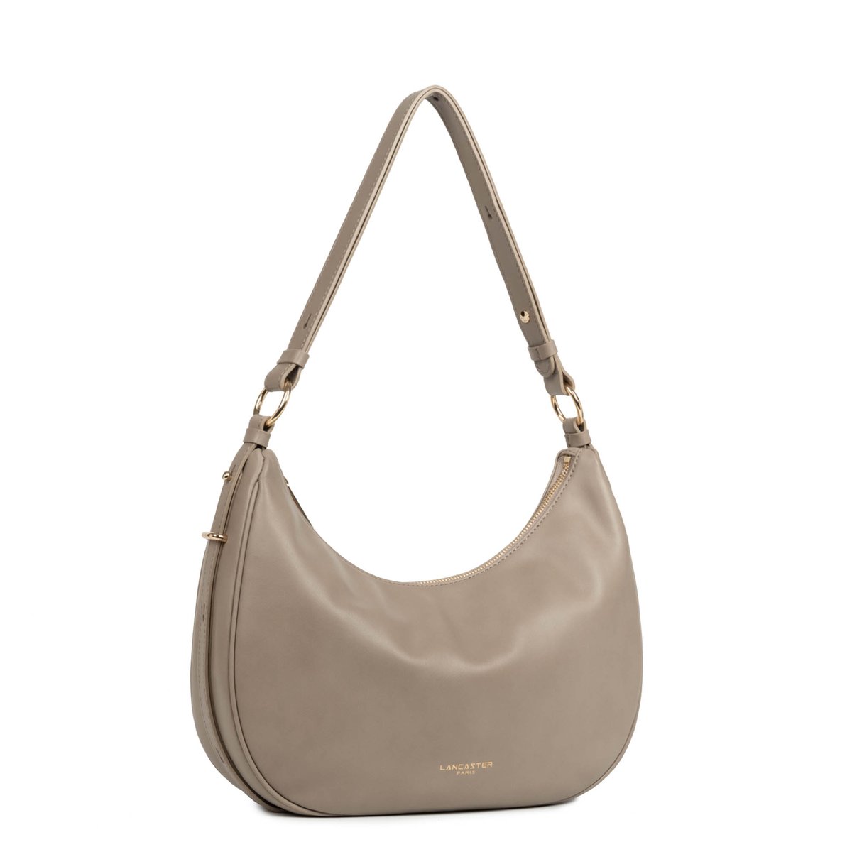 Sac besace zippé en cuir L, DONNA ARIA mastic, LANCASTER