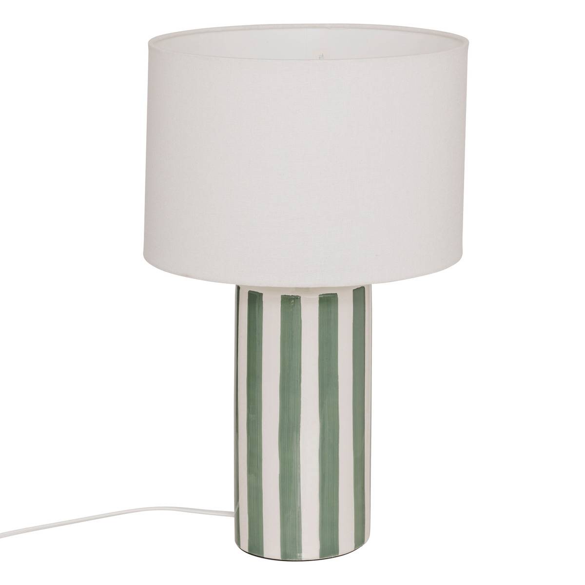 Lampe à poser céramique abat-jour coton FRIDA vert, ATMOSPHERA