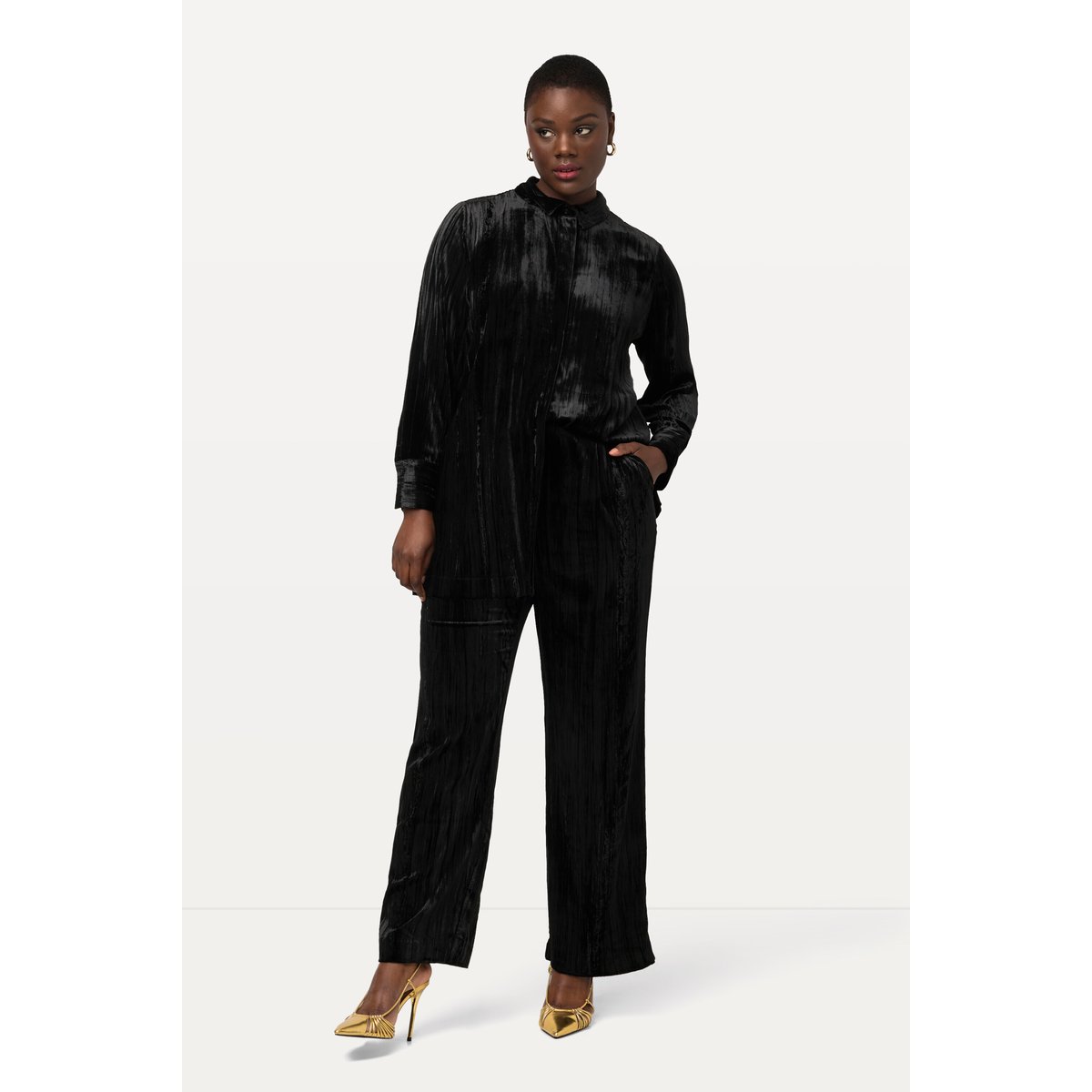 Pantalon en velours froissé noir, ULLA POPKEN