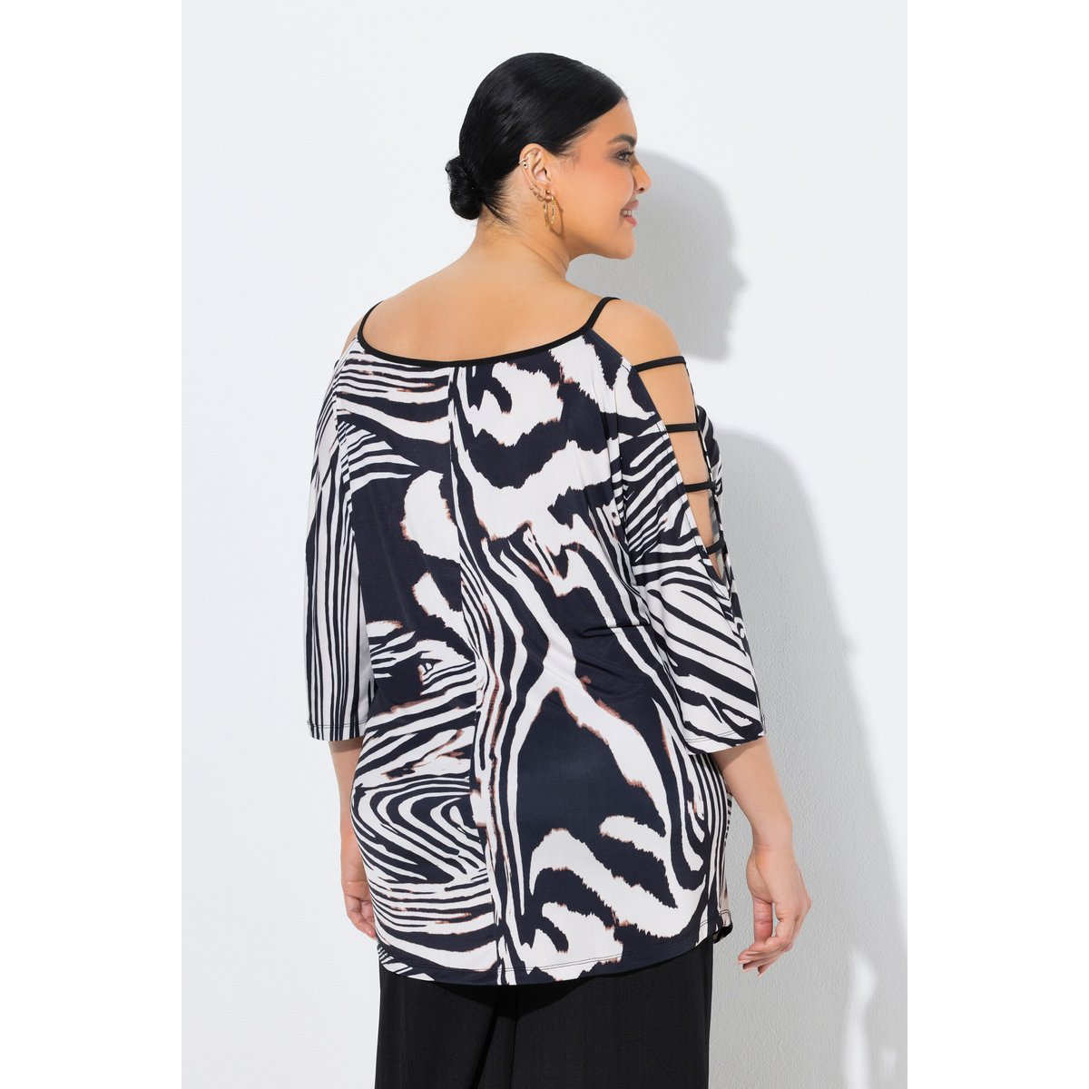 T-shirt motif zébré, avec découpes noir, ULLA POPKEN