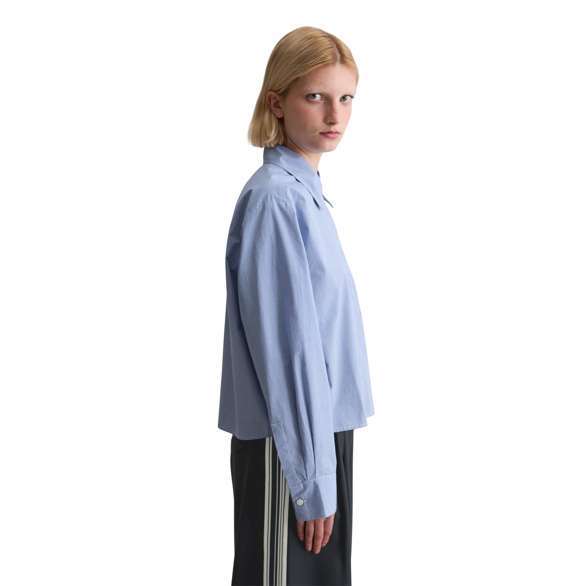 Blouse à carreaux relaxed cropped en popeline Papertouch bleu fooncé, MARC O’POLO DENIM