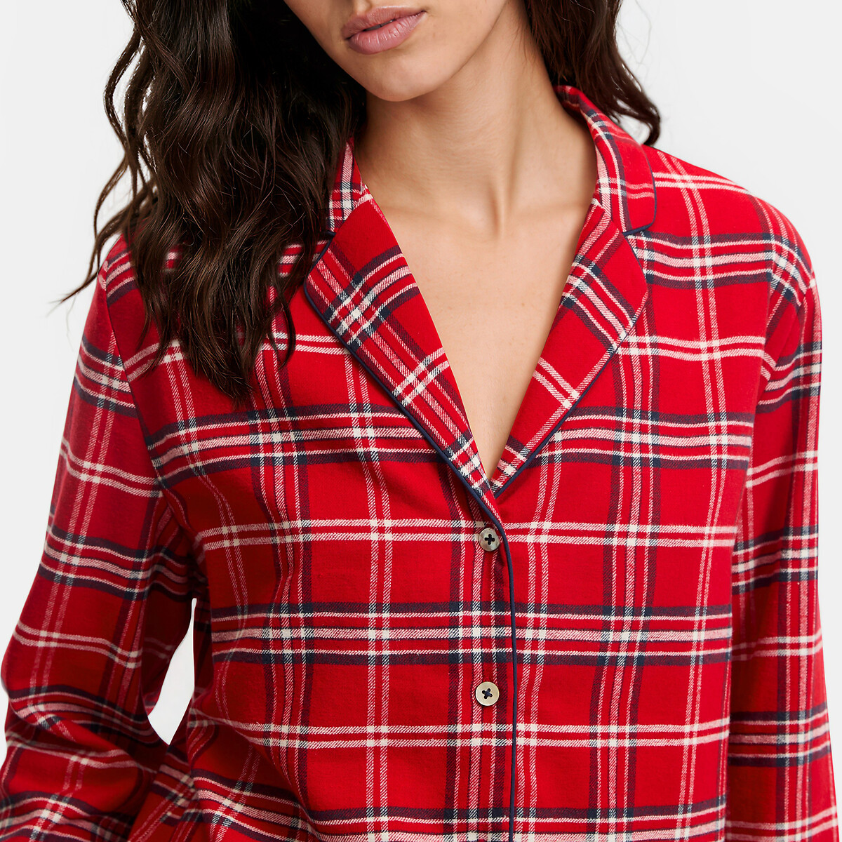Camiseta de pijama de franela a cuadros cuadros rojo, SO'HOME