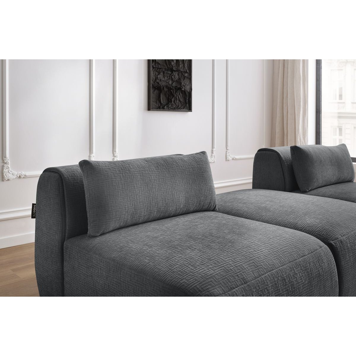 Canapé modulable 3 places en tissu texturé, JEANNE gris foncé, BOBOCHIC