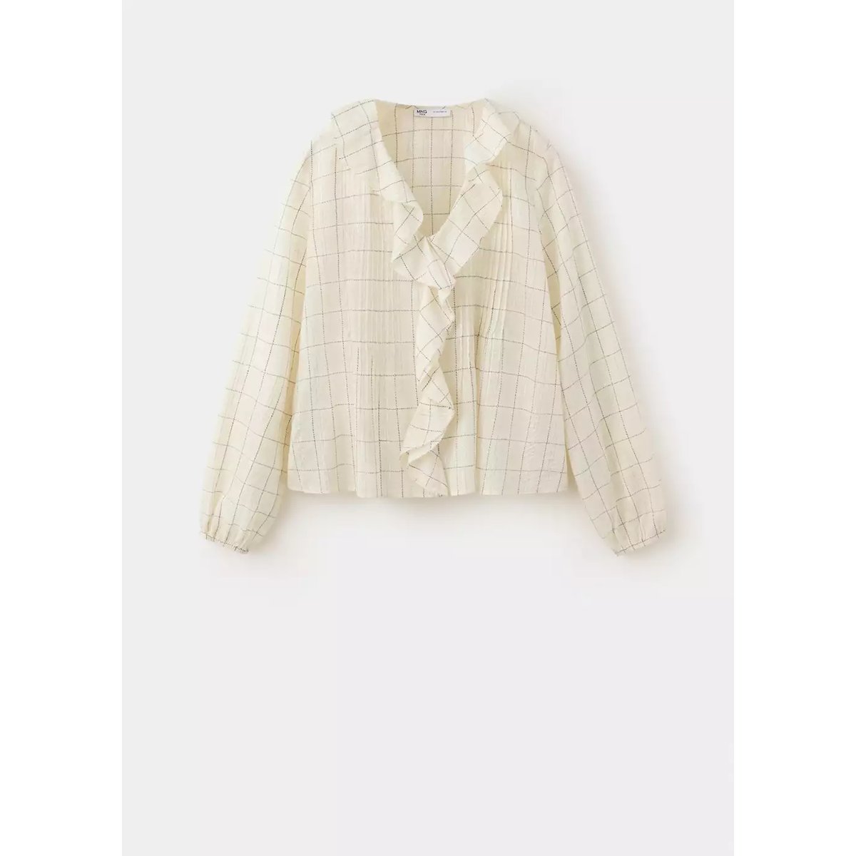 Blouse à carreaux avec volants blanc cassé, MANGO TEEN