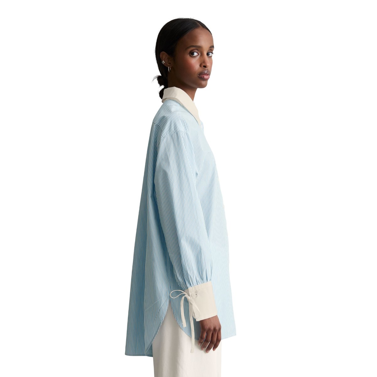 Blouse à rayures loose en popeline Papertouch bleu clair, MARC O’POLO DENIM