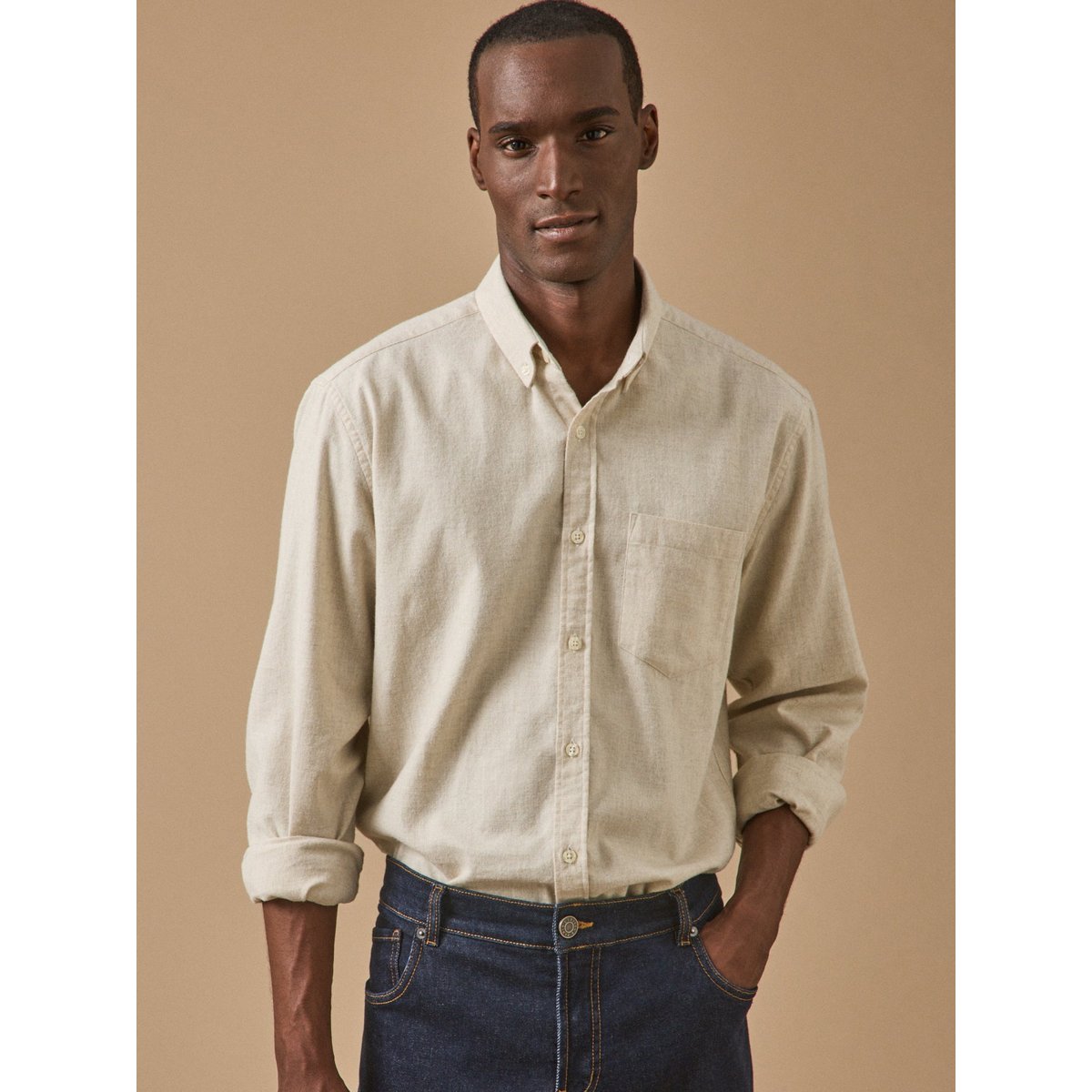 Chemise flanelle unie - coupe contemporaine beige, CYRILLUS