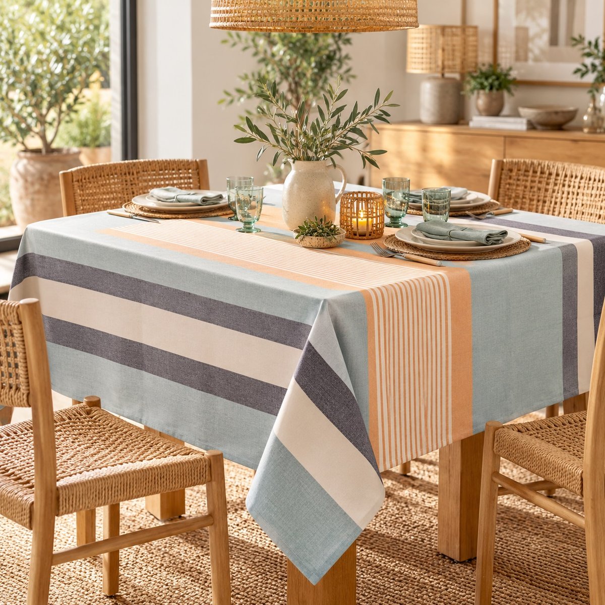 Nappe recyclée enduite Caresse Discrète azur, EDEN