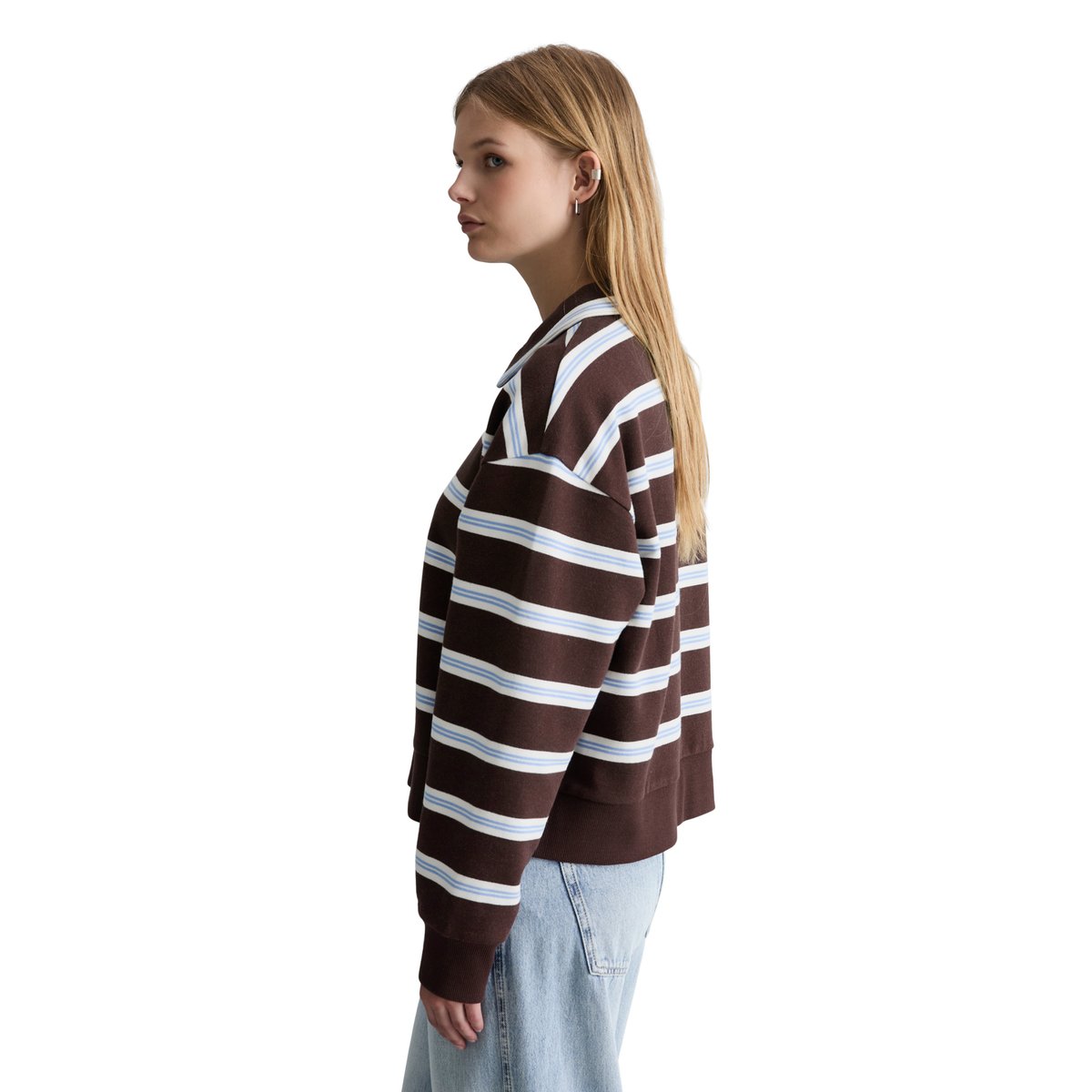 Sweat-shirt polo relaxed en coton bio brun foncé, MARC O’POLO DENIM