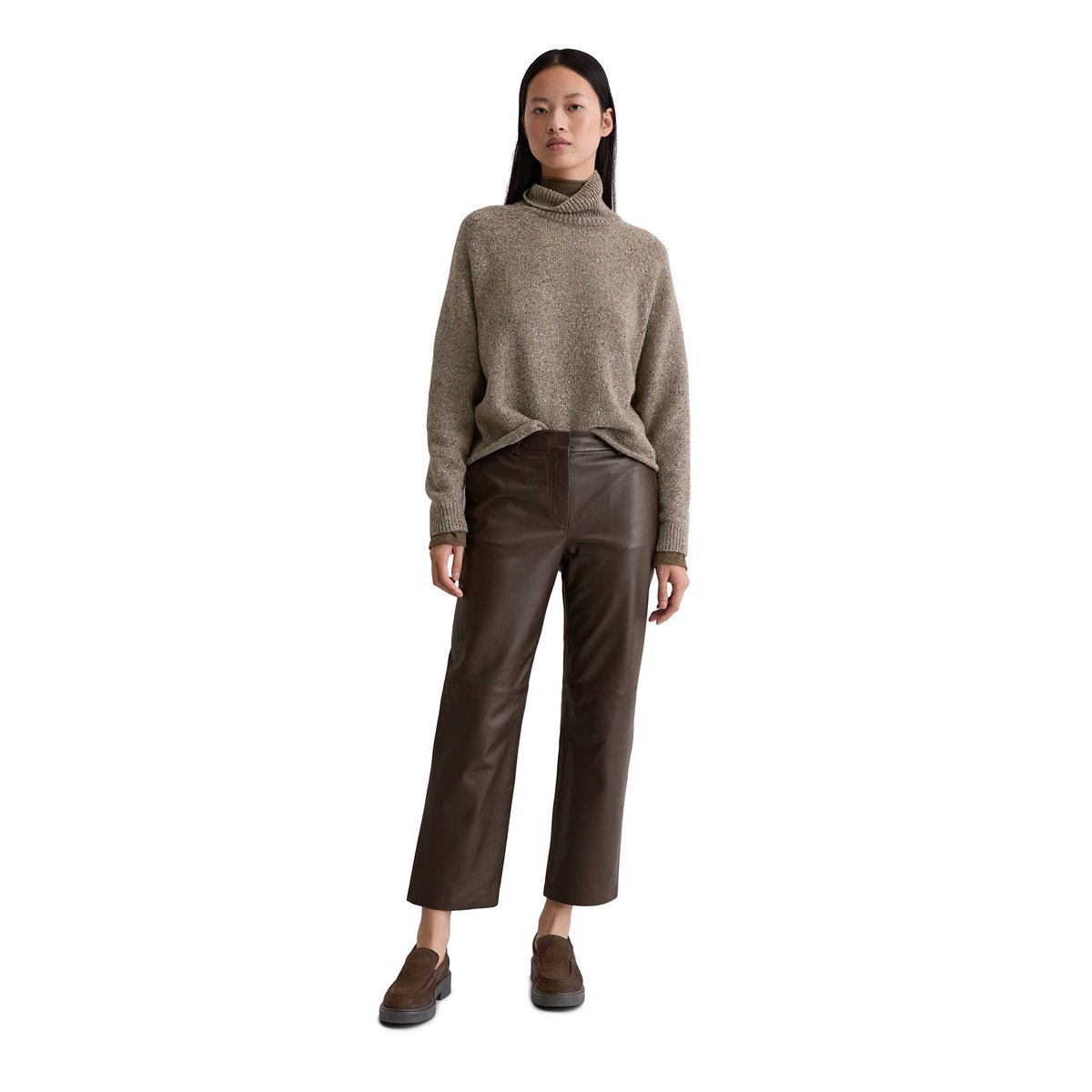 Pull en tweed régulier en mélange de laine vierge brun foncé, MARC O'POLO