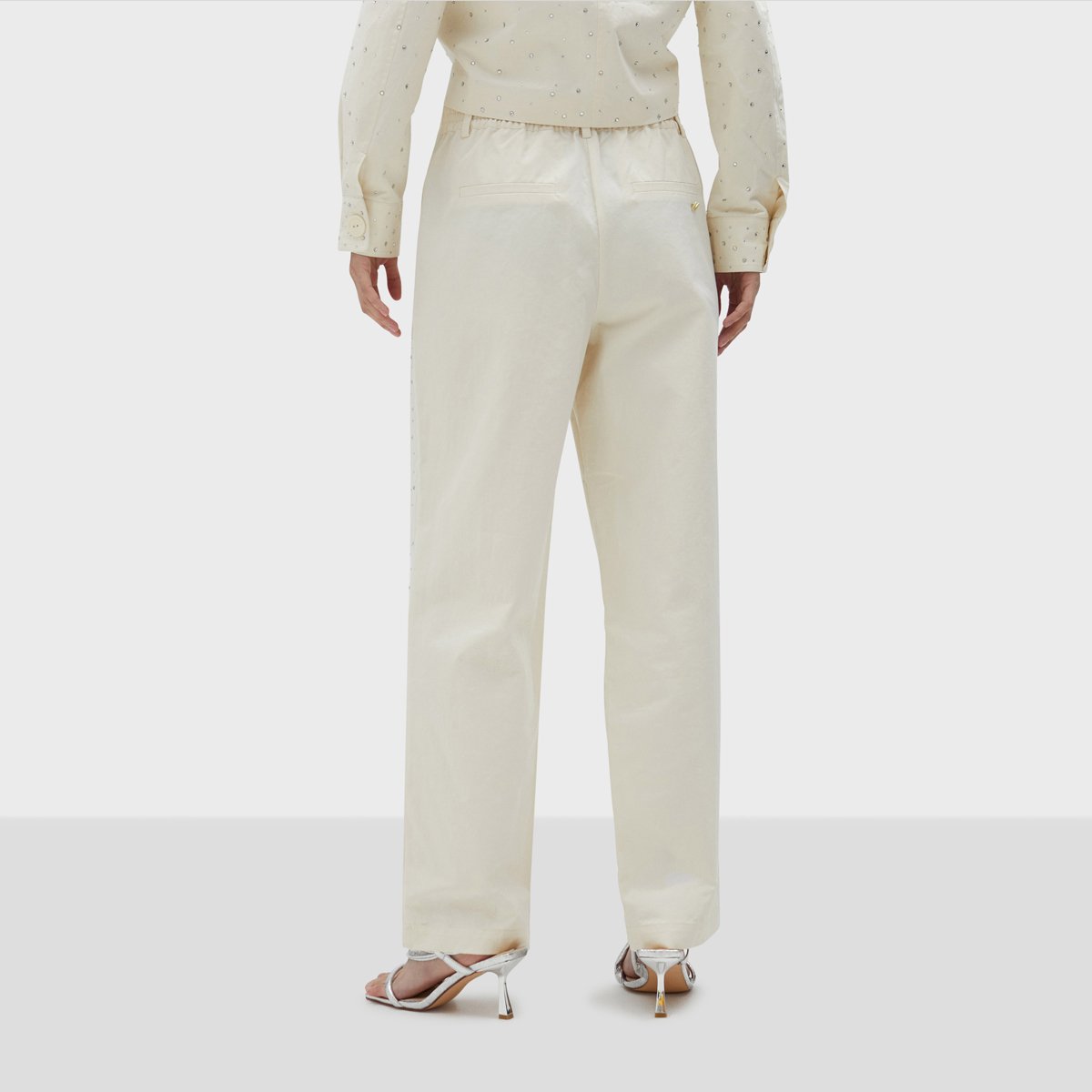 Pantalon droit avec strass ecru, LOLA CASADEMUNT